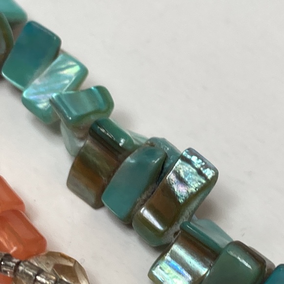 Multi Strand Blue Green Chunk Peach Imitation Pearl Necklace 23" - Picture 16 of 16